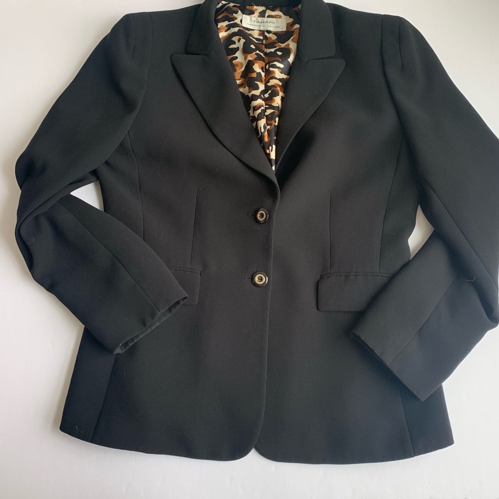 BN2 Tahari Women Officecore Black Leopard Lining Blazer Classic Workwear